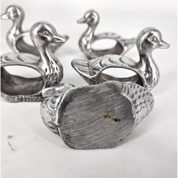 Vintage Pewter Metal Silver Napkin Rings Duck Animal Bird Ornithology Set of 5 - Picture 4 of 10